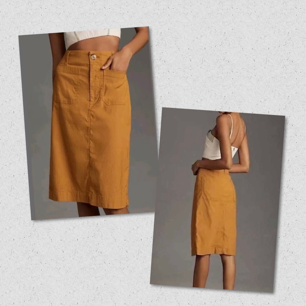 MAEVE Anthropologie NWT The Colette Bronze Linen Blend Midi Skirt Size XXSP